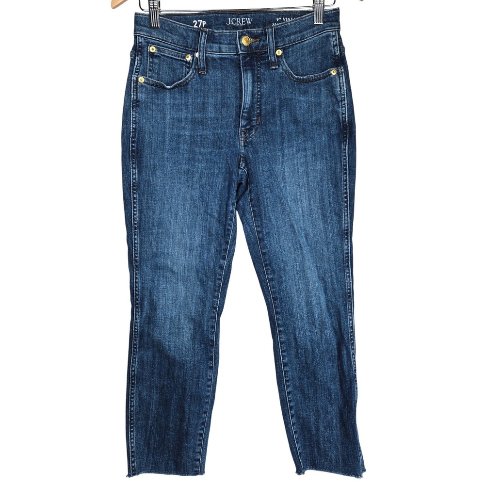 J. Crew Petite 9" Vintage Slim Straight Jeans Raw Hem‎ 27P BX767